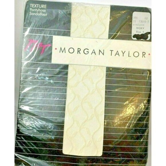 WOMENS Morgan Taylor Macy Pantyhose Texture Vinelace Sandalfoot Ivory Size 2 USA - Picture 3 of 4